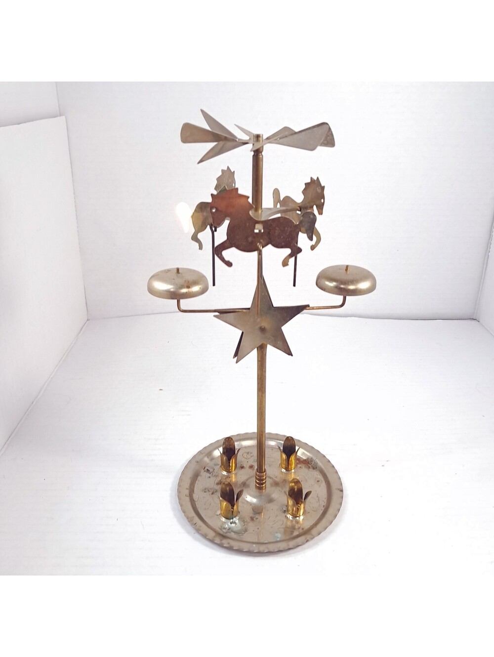 Vintage Swedish Christmas Candle holder brass party Chimes horses star spinner